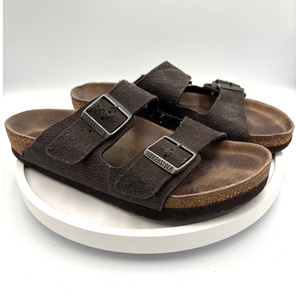 Birkenstock Arizona Sandals Size 41 Mocha Brown Suede Gorpcore Two-Strap Slides